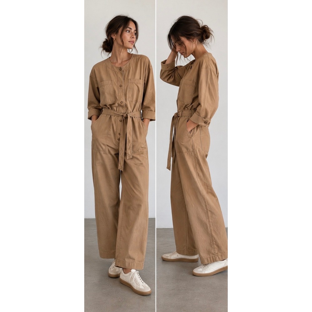 Abercrombie & Fitch Size XXXLP HFR Tan Wide Leg Jumpsuit Utility Neutral